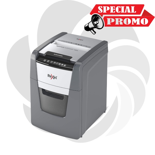 Distrugator documente automat REXEL OPTIMUM 100X, P4, cross-cut (confeti), 100 coli, cos 34l, negru-gri