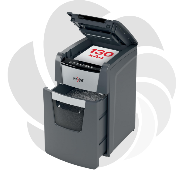 Distrugator documente automat REXEL OPTIMUM 130X, P4, cross-cut (confeti), 130 coli, cos 44l, negru-gri