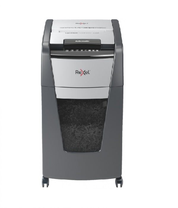 Distrugator documente automat REXEL OPTIMUM 225X, P4, cross-cut (confeti), 225 coli, cos 60l, negru-gri