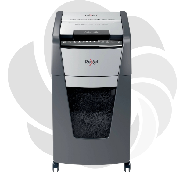 Distrugator documente automat REXEL OPTIMUM 300X, P4, cross-cut (confeti), 300 coli, cos 60l, negru-gri