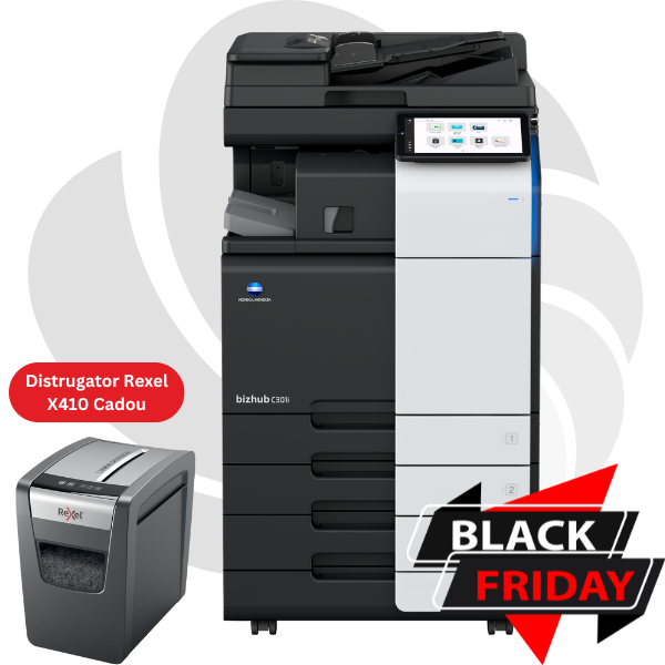 Konica Minolta Bizhub C301i + Alimentator Documente RADF + Stand Mobil + Set tonere CMYK - Instalare Gratuita