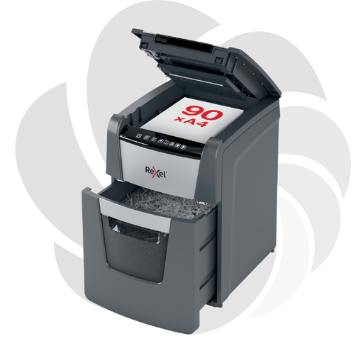 [2020090XEU] Distrugator documente automat REXEL OPTIMUM 90X, P4, cross-cut (confeti), 90 coli, cos 34l, negru-gri