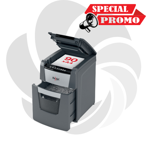 [2020090XEU] Distrugator documente automat REXEL OPTIMUM 90X, P4, cross-cut (confeti), 90 coli, cos 34l, negru-gri