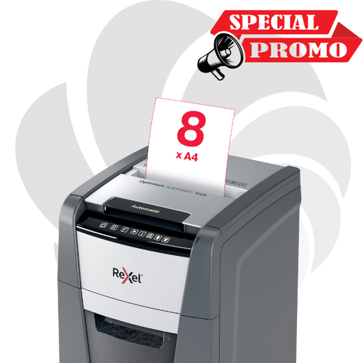 [2020150XEU] Distrugator documente automat REXEL OPTIMUM 150X, P4, cross-cut (confeti), 150 coli, cos 44l, negru-gri