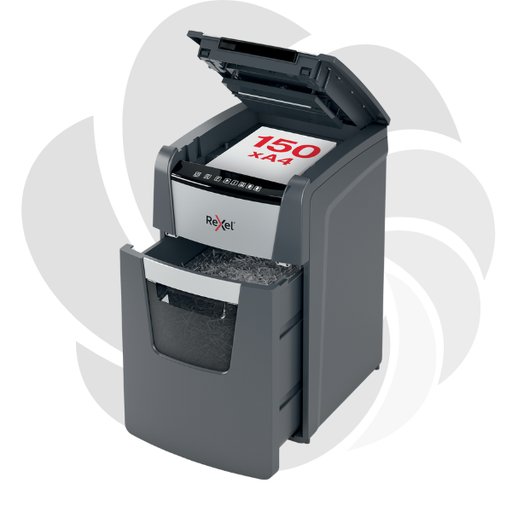 [2020150MEU] Distrugator documente automat REXEL OPTIMUM 150M, P5, micro-cut (particule), 150 coli, cos 44l, negru-gri