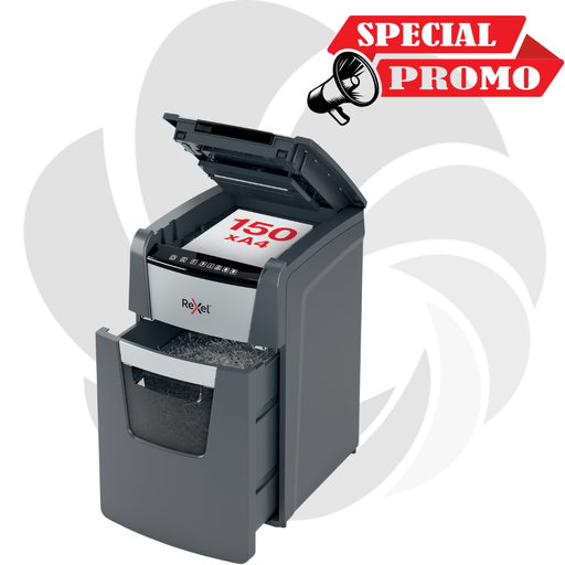 [2020150MEU] Distrugator documente automat REXEL OPTIMUM 150M, P5, micro-cut (particule), 150 coli, cos 44l, negru-gri