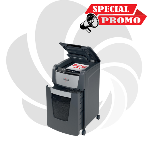[2020225MEU] Distrugator documente automat REXEL OPTIMUM 225M, P5, micro-cut (particule), 225 coli, cos 60l, negru-gri