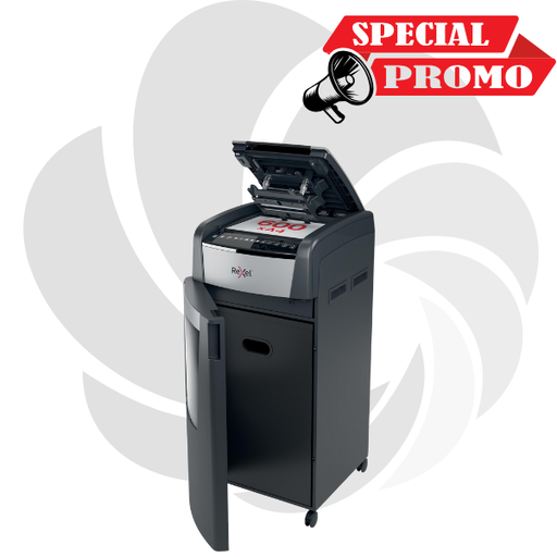 [2020600XEU] Distrugator documente automat REXEL OPTIMUM 600X, P4, cross-cut (confeti), 600 coli, cos 110l, negru-gri