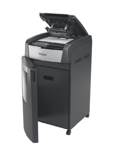 [2020600XEU] Distrugator documente automat REXEL OPTIMUM 600X, P4, cross-cut (confeti), 600 coli, cos 110l, negru-gri