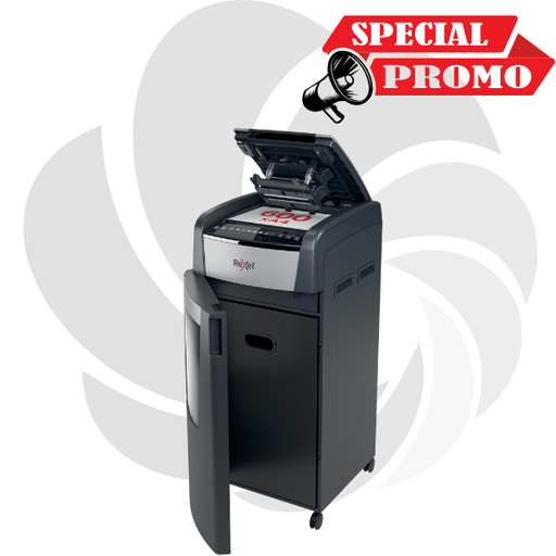 [2020600MEU] Distrugator documente automat REXEL OPTIMUM 600M, P5, micro-cut (particule), 600 coli, cos 110l, negru-gri