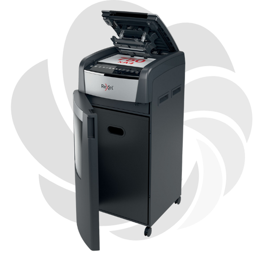 [2020750MEU] Distrugator documente automat REXEL OPTIMUM 750M, P5, micro-cut (particule), 750 coli, cos 140l, negru-gri