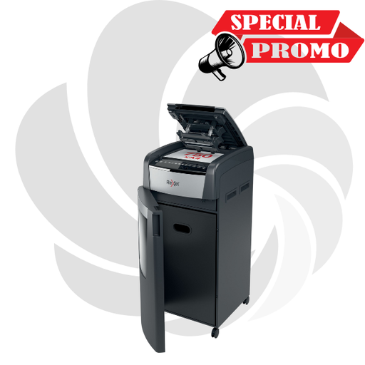 [2020750MEU] Distrugator documente automat REXEL OPTIMUM 750M, P5, micro-cut (particule), 750 coli, cos 140l, negru-gri