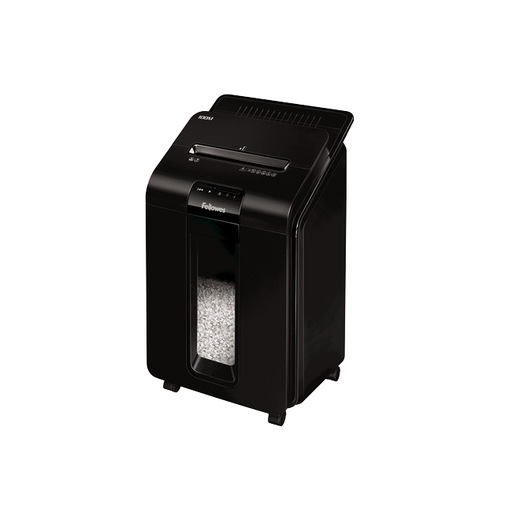 [4629201] Distrugator documente automat Fellowes Automax 100M, P4, Mini-cut, 100 coli, cos 23l, negru