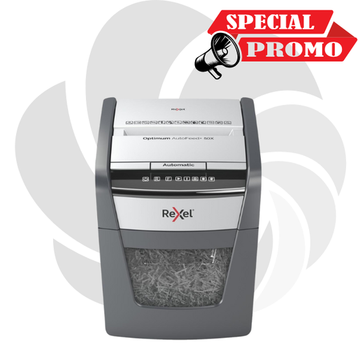 [2020050XEU] Distrugator documente automat REXEL OPTIMUM 50X, P4, cross-cut (confeti), 50 coli, cos 20l, negru-gri